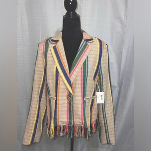Ecru Striped Fringe Jacket- Large